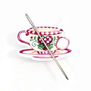 Needle minder, magnetic needle minder, needle keeper, nanny minder, sewing accessories, cross stitch, embroidery, sewing quilting, tea cup