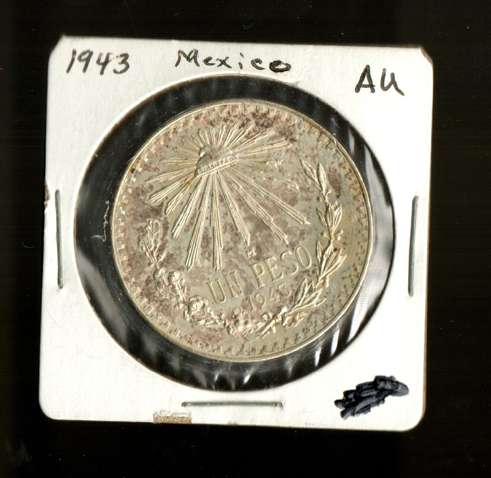 1943 Un Peso Mexico cap and ray Silver coin. AUNC WW2 era ...