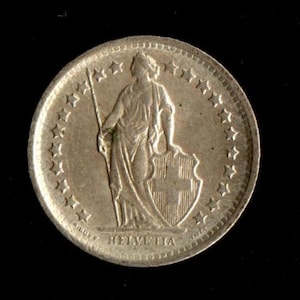 Switzerland 1/2 Franc 1965, Silver .835, 2.5 Grams, Helvetia, the