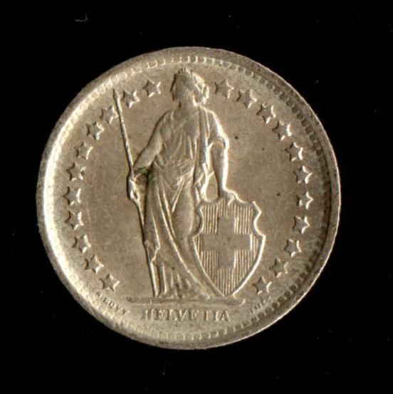 Switzerland 1/2 Franc 1965, Silver .835, 2.5 Grams, Helvetia, the