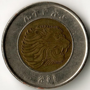 Ethiopia The conquering Roaring Ethiopian or Abyssinian lion 1 Birr, Justice and scales on reverse. Coin shown is an example.