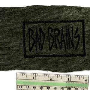 Bad Brains Patch hand / machine embroidered made in Wa. punk rock black on olive drab diy made from my old work pants