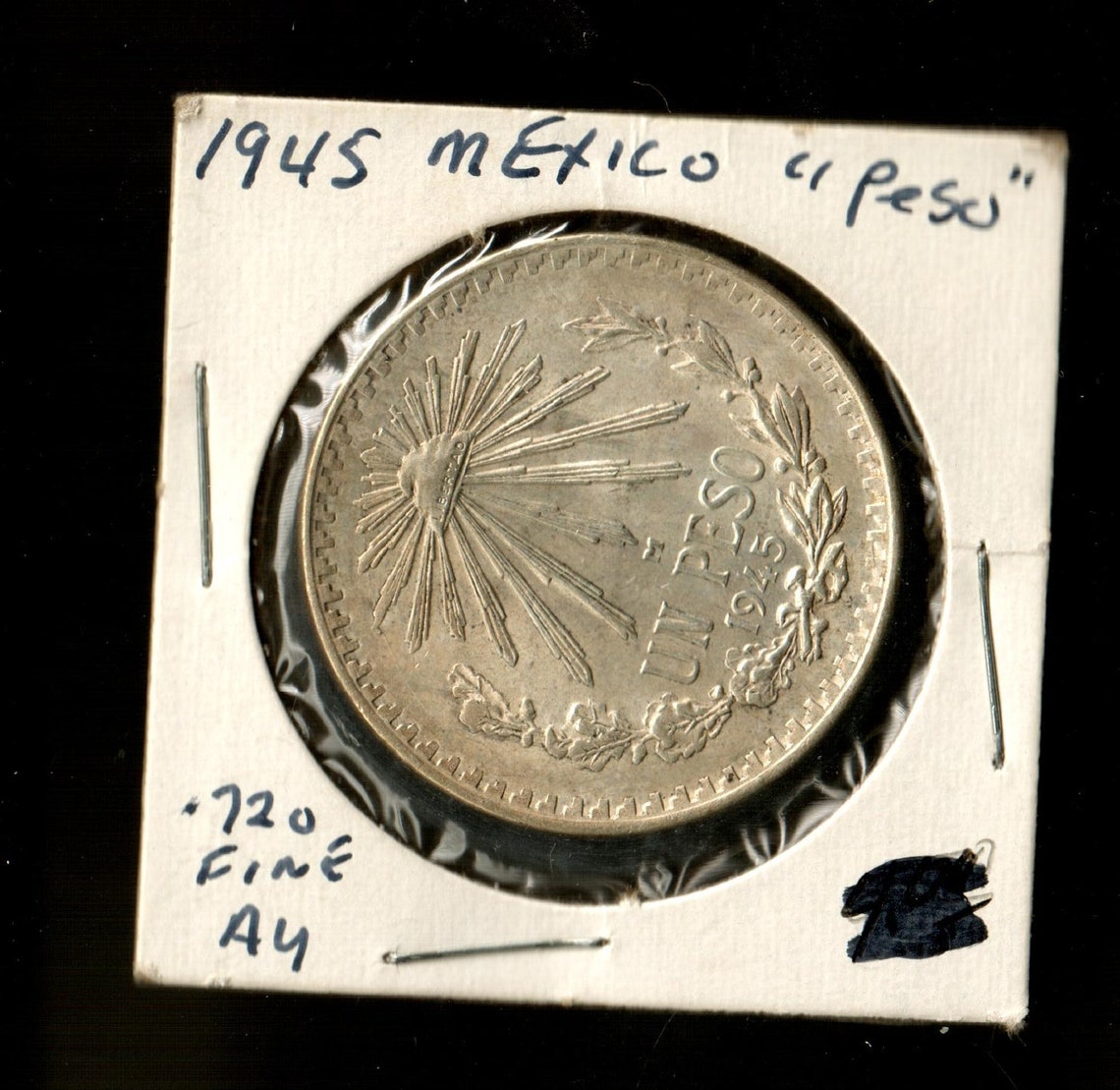 1945 Un Peso Mexico cap and ray Silver coin. UNC post WW2 ...