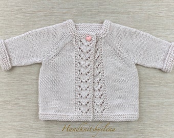 Knitting Pattern Instant Download Baby Cardigan with Lace, 0-6, 6-12, 12-18 Months, DK or Light Worsted Yarn, Top Down, Seamless