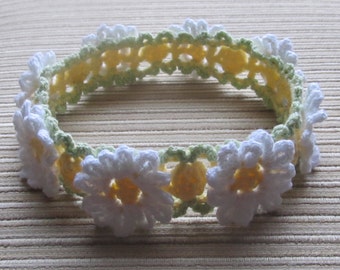 Instant Download Crochet Yellow Headband with White Daisies