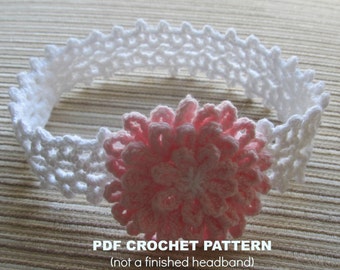 Instant Download Crochet Pattern White Headband with a Pink Flower