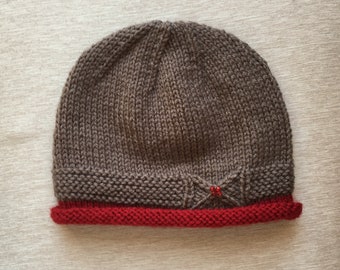 Knitting Pattern Instant Download Hat with a Small Bow, Sizes 3-6 Months, 1-3 Years and Child/Adult, Seamless, Meidum Worsted Yarn (10 ply)