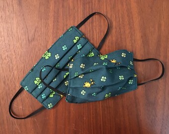 Child-Size St. Patrick's Day Face Mask - Green Peanuts Woodstock Design - Two-Layer 100% Cotton Fabric - Washable, Reusable Mask
