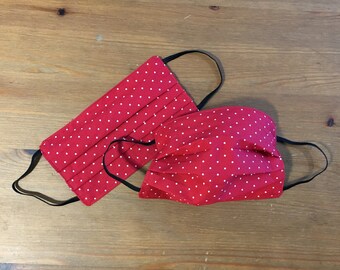 Child-size Polka Dot Face Mask - Red and White Polka Dots - Two-Layer Cotton Fabric - Washable, Reusable Mask