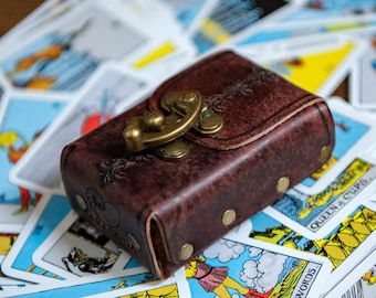 Mini Rider Waite, Tarot leather case, small case, leather pouch, small deck, mini tarot, 50mm