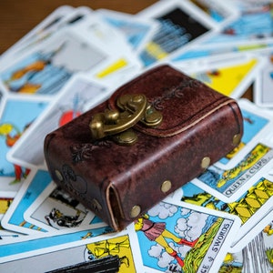 Mini Rider Waite, étui en cuir de tarot, petit étui, pochette en cuir, petit jeu de cartes, mini tarot, 50 mm