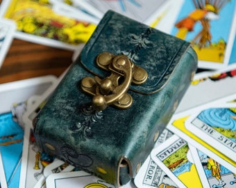 Mini Rider Waite, Tarot leather case, small case, leather pouch, small deck, mini tarot, 50mm