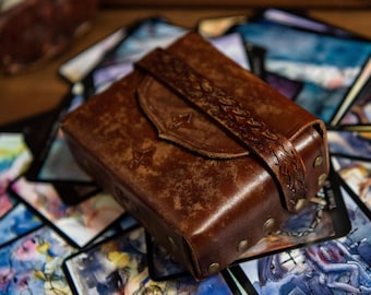 READY TO SHIP Tarot leather case, leather box/holder, oracle cards case, angel cards, brown, plain, 100mm