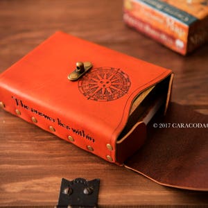 Tarot leather case, leather box/holder, oracle cards case, angel cards, zodiac symbols, sun, orange, 90mm