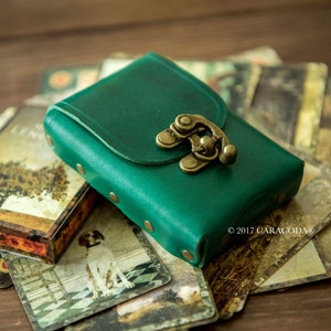 Lederetui für Tarot, Lenormand, Spielkarten, Poker, Bridge, , grün, schlicht, 65 mm