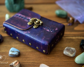 Tarot leather case, leather box/holder, oracle cards case, angel cards, purple, 75mm