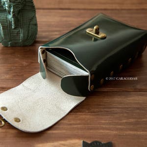 Tarot leather case, leather box/holder, oracle cards case, angel cards, dark green, plain, 70mm