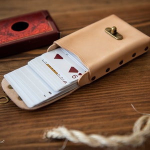 Lederetui für Tarot, Lenormand, Spielkarten, Poker, Bridge, natur, schlicht, 65 mm