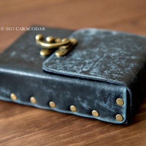 Tarot leather case, leather box/holder, oracle cards case, angel cards, antique dark blue, plain, 80mm