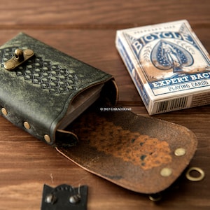 Étui en cuir pour tarot, Lenormand, cartes à jouer, poker, bridge, vert foncé, 65 mm