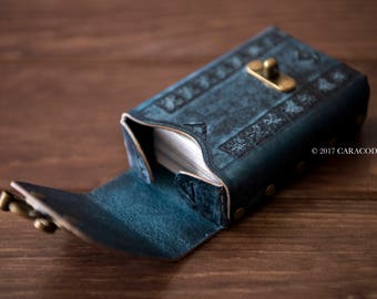 Leather case for Tarot, Lenormand, playing cards, poker, bridge,  dark blue, 65mm