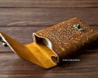 Tarot leather case, leather box/holder, oracle cards case, angel cards, tan, yellow, 70mm