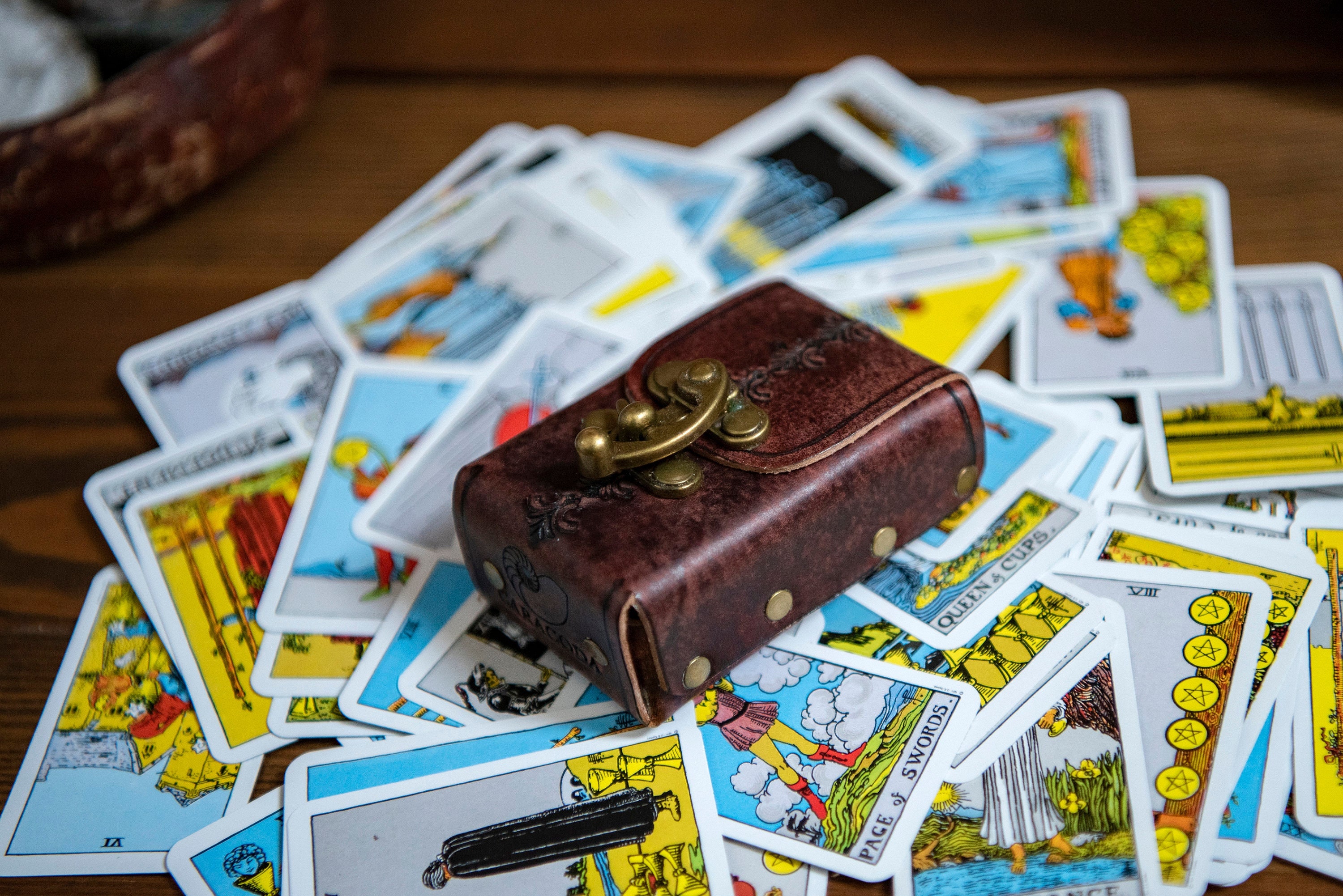 Mini Rider Waite, Tarot leather case, small case, leather pouch, small deck, mini tarot, 50mm
