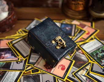 READY to SHIP MTG 80 single sleeved leather case, trading cards case, leather box, playing cards holder, mtg cards box, antique blue, 65-45