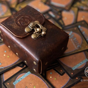 MTG 80 single sleeved leather case, card box, trading cards case, leather box, playing cards holder, brown