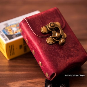 Mini Tarot leather case, red, plain, 50mm, short