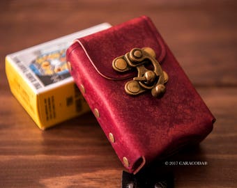 Mini Tarot leather case, red, plain, 50mm, short