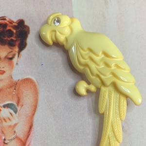 Parrot Brooch Lemon With Sparkly Eye Made in West Germany Vintage Costume Jewellery Jewelry Exotic Bird