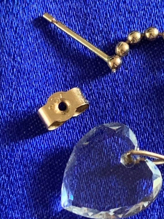 Vintage Glass Heart & 9ct Gold Dangle Earrings Sw… - image 4