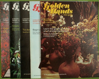 Vintage Golden Hands New Guide Craft Magazines 1972 Issues 6 to 10 Patterns Dressmaking Sewing Knitting Beading Milinery