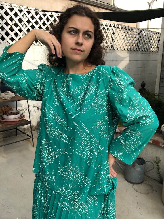 Vintage 80s Turquoise Dress Plus Size Dress 1X 2X