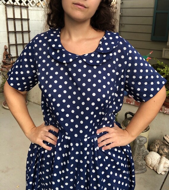 Vintage 1960s Polka Dot Dress Flower Collar 1X 2X
