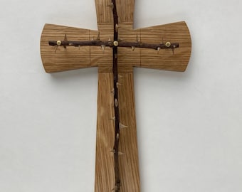 Oak wood and rose thorn hand made cross