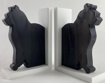 Eli bookends handmade from reclaimed oak and solid surface.