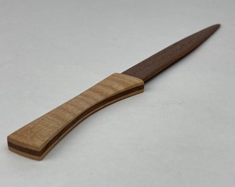 maple and walnut wood letter opener, letter knife