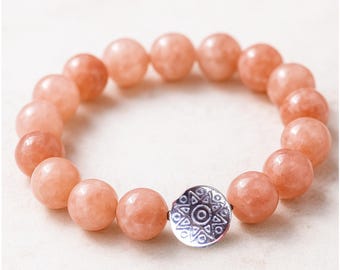Sunstone Bracelet for Women, Peach Sunstone Beaded Bracelet, Sunstone Crystal Jewelry, Solar Plexus Chakra Bracelet, Confidence Self Love