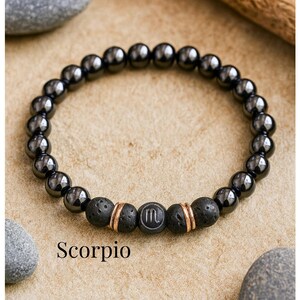 Scorpio Bracelet for Men, Hematite & Lava Rock Diffuser Bracelet, Zodiac Scorpio Jewelry Gift for Him