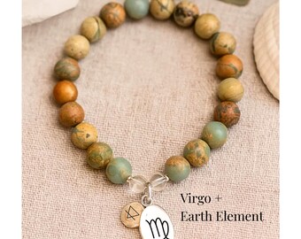 Virgo Bracelet for Women, Zodiac Jewelry, Aqua Terra Jasper Bracelet, Crystal Quartz Bracelet, Gift for Her