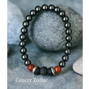 Cancer Bracelet for Men, Red Jasper Hematite Lava Rock Diffuser Bracelet, Zodiac Cancer Jewelry Gift for Him