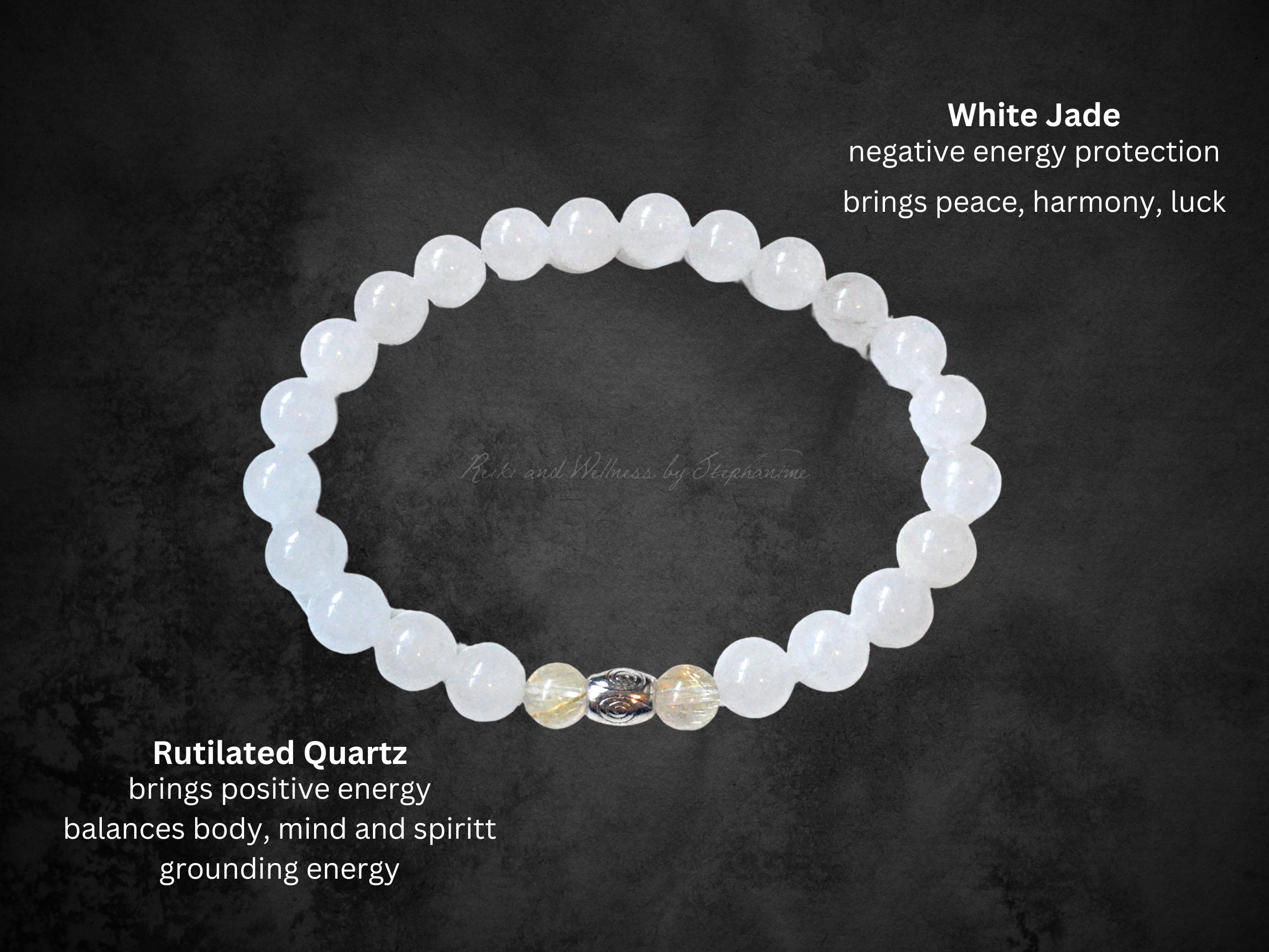 White Jade Bracelet: Gold Rutilated Quartz, Reiki Infused - Etsy