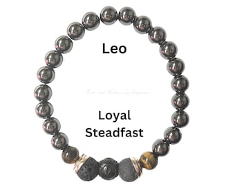 Leo Zodiac Bracelet, Leo Bracelet for Men, Leo Zodiac Jewelry Gift for Dad, Leo Gifts, Leo Zodiac Sign, Tigers Eye Bracelet, Lava Bracelet