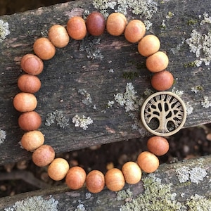 Sandalwood Tree of Life Bracelet: 8mm Aromatic Wood Bead