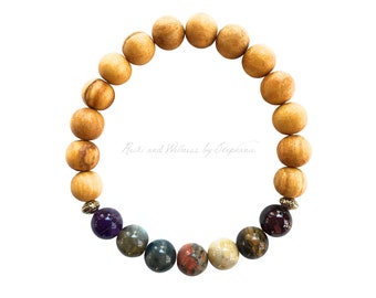 Palo Santo Bracelet, 7 Chakra Bracelet for Women, Chakra Bracelet Real Stone, Protection Bracelet, Yoga Bracelet, Healing Crystal Bracelet