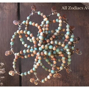 zodiac bracelet collection for women featuring all 12 signs with Aqua Terra Jasper and crystal quartz, astrology jewelry gift options including Gemini bracelet