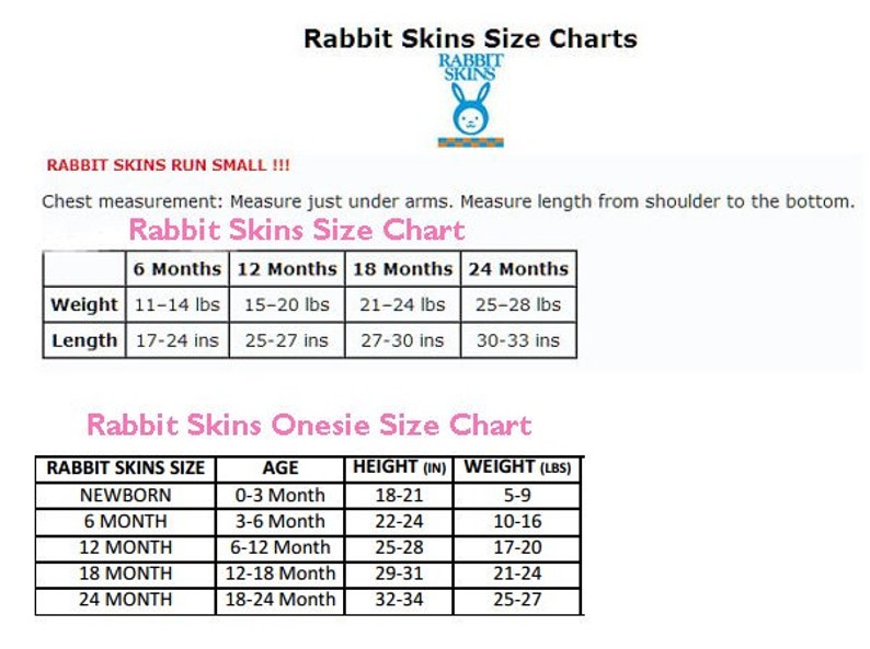 Rabbit Skins Size Chart