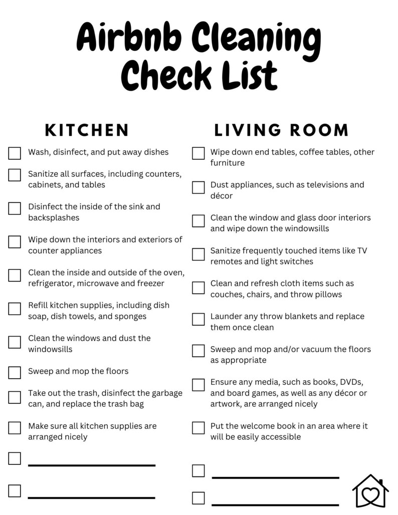 Cleaning Checklist Airbnb Vrbo Housekeeping Airbnb Etsy
